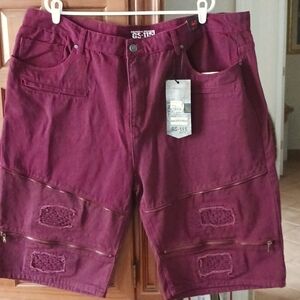 NWT,  GS-115 Decorative Jeans Short,  Burgundy,  Men,  46